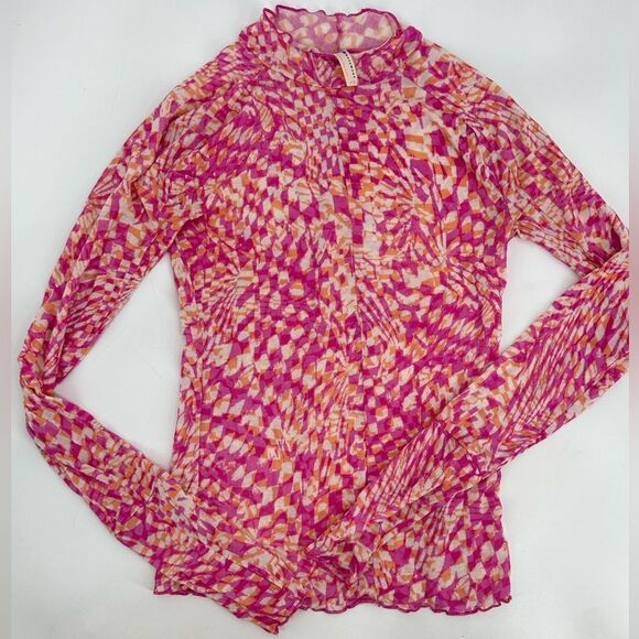 Free People Movement Pink Combo High Jump Printed Long Sleeve Mock Neck Top XS - Picture 2 of 6